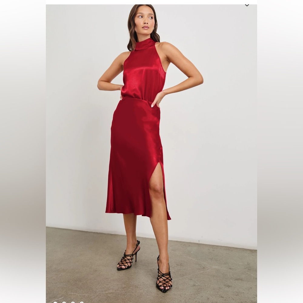 Rails Maya Scarlett satin slit midi skirt minimalist slip silhouette size M New